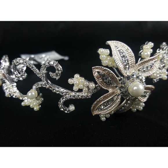 Bel-Aire Bridal Headpiece Rhinestone and Pearl Bandeau Style 6413 main image 7